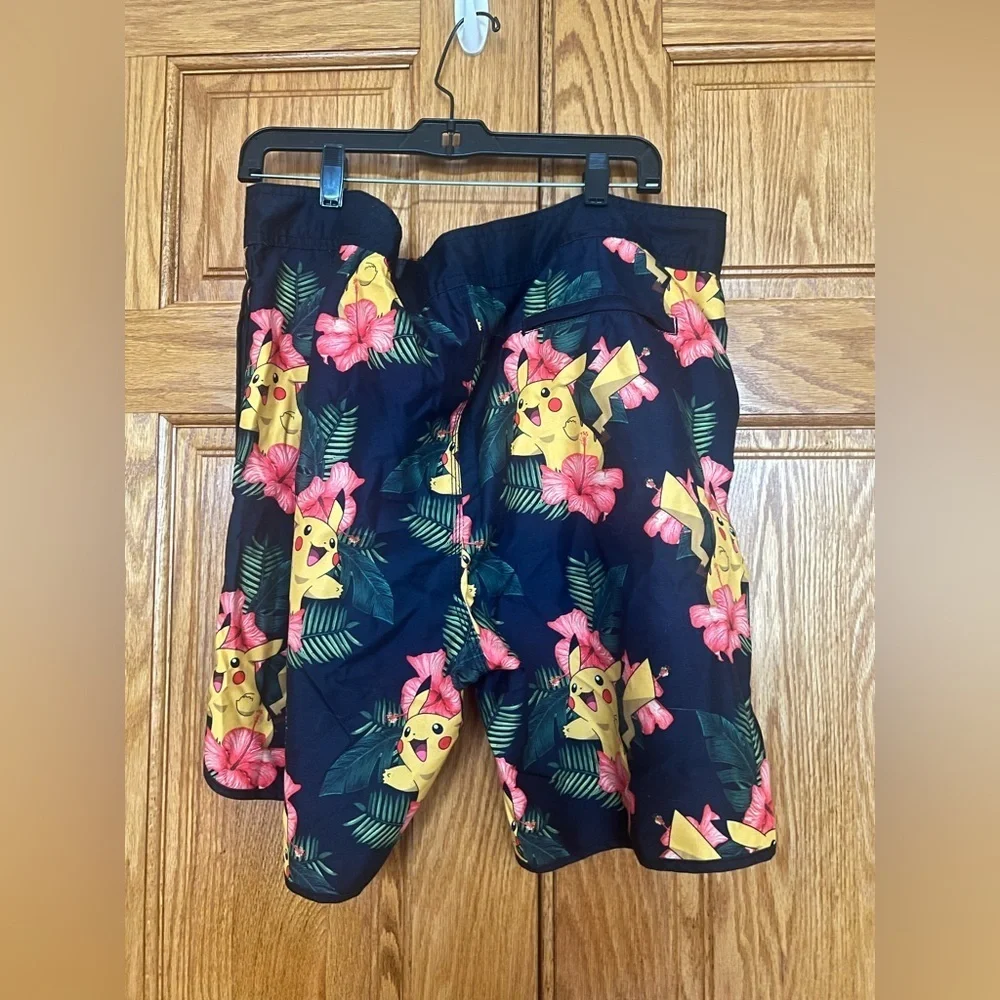 Men’s - Black Floral Pikachu/Pokemon Swim Board Shorts